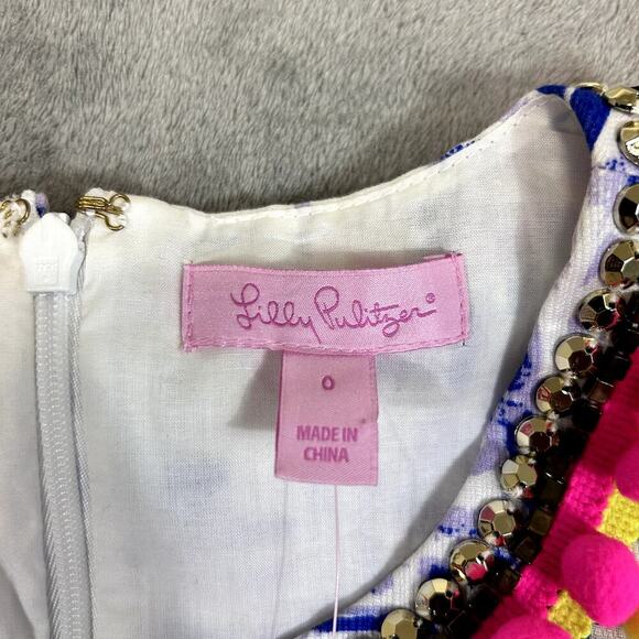 Lily Pulitzer Dress NWT Size 0 Purple Palm Print Pom Pom Trim Neckline - Picture 8 of 11